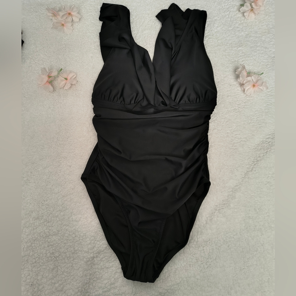 J. Crew Black One-Piece Swimsuit with Skirted Waist
